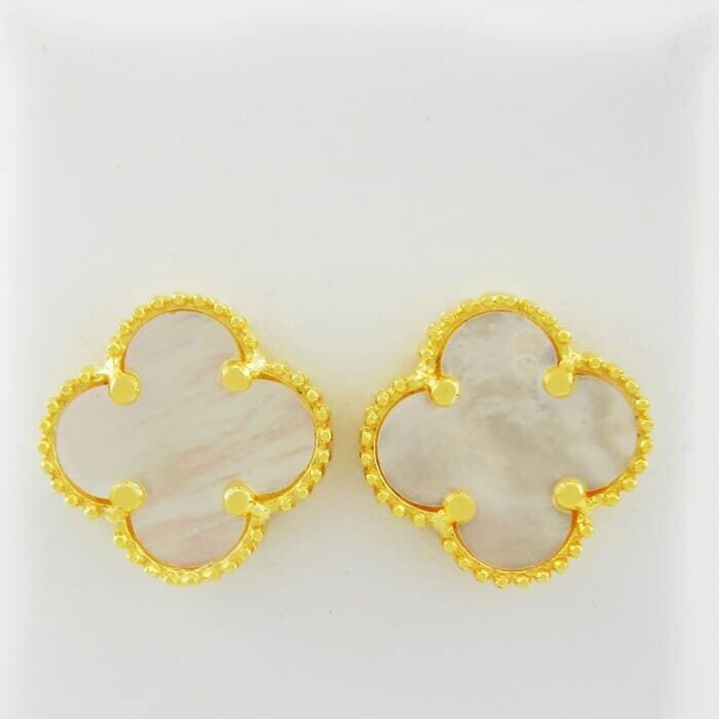 Genuine Mother Pearls Stud Earring .925 Sterling Silver (Gold Tone) - Nwt